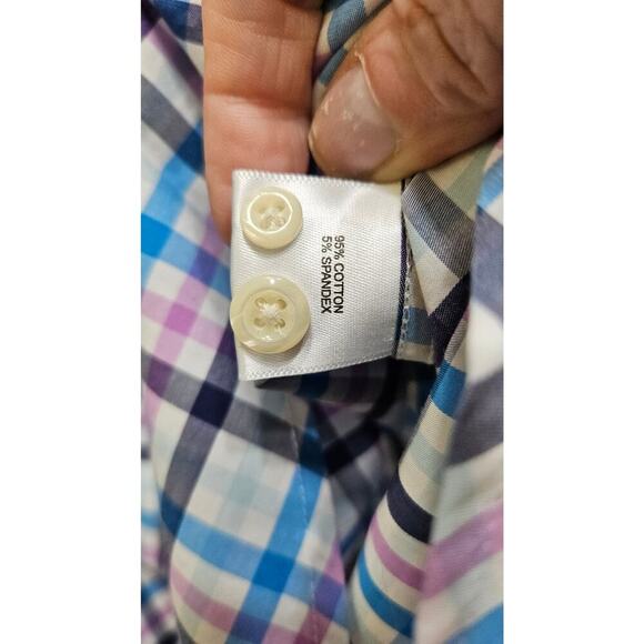 Peter Millar Blue and Pink Plaid Button Down Shirt - Picture 5 of 9